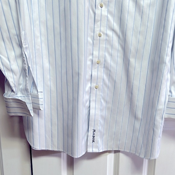 Jos a Banks White Blue Pocket French Long Sleeve Dress Shirt Size 17.50 - Picture 3 of 8